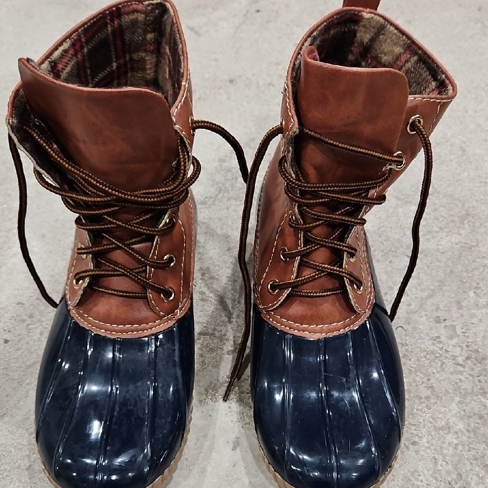 Brown and Navy Duck Boots